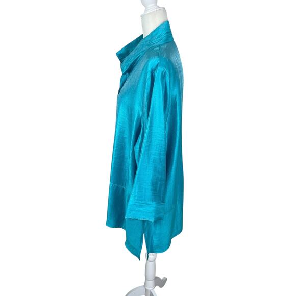 Ali Miles Woven Shimmer Stand Collar Button Front Tunic Top Size XL Artsy NEW - Picture 4 of 11